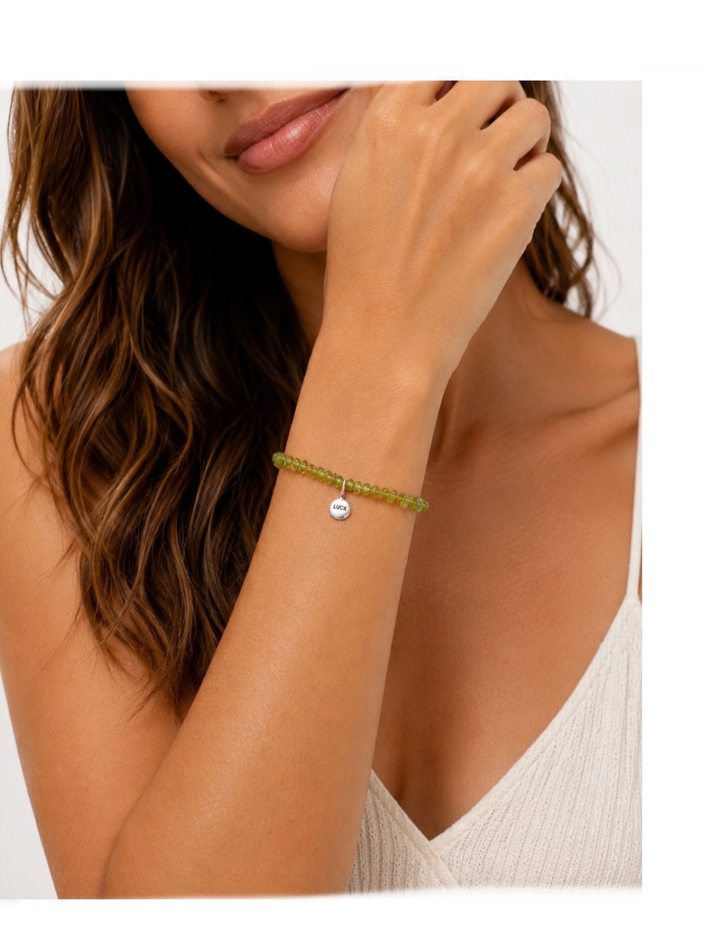 Natural Handcrafted Peridot Nuggets With Sterling Silver LUCK Charm and Clasp